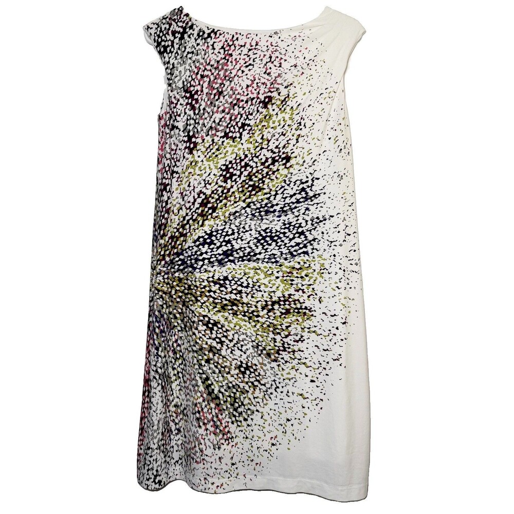 Maggy London Dress Womens 6 Ivory Abstract Print Sheath Cap Sleeve Career 35”